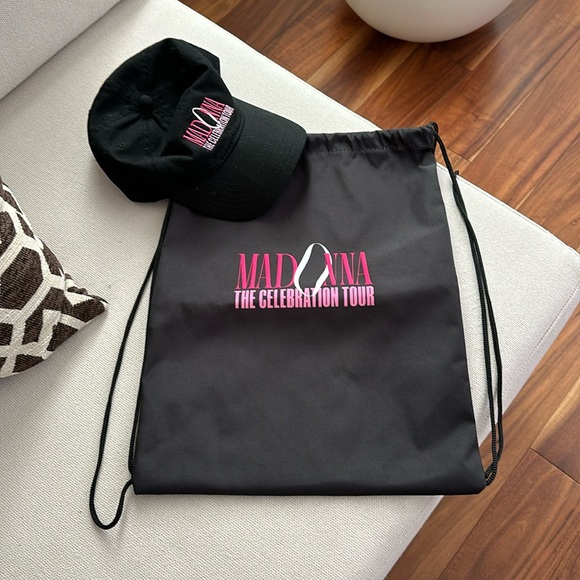 MADONNA THE CELEBRATION TOUR HAT AND DRAWSTRING BAG AUTHENTIC CONCERT MERCH